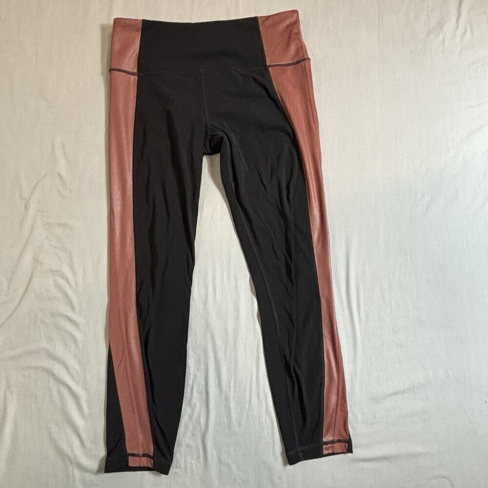 Athleta Leggings Womens M Salutation Colorblock Black Pink Yoga 7/8 Powervita